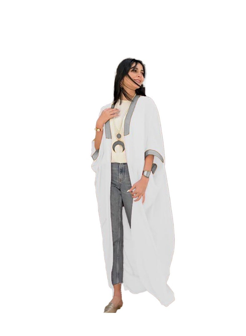 SunSet Kaftan Abaya Silver Embroidered Chiffon Sunset white - Image 2